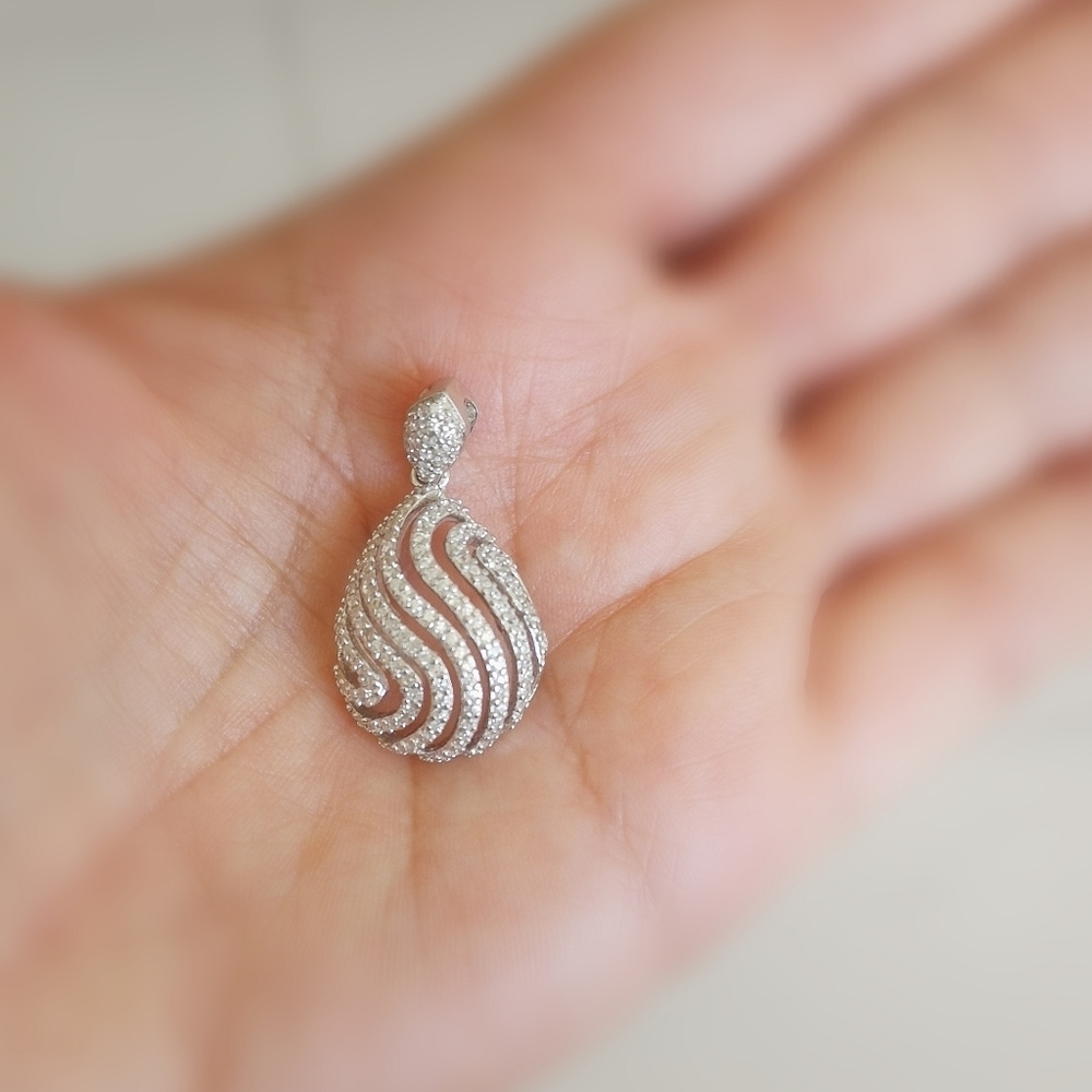 Sterling Silver CZ Dome teardrop pendant for necklace 🆕 - Picture 4 of 6